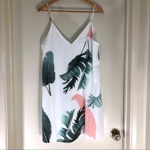 Shein palm print white mini dress size medium